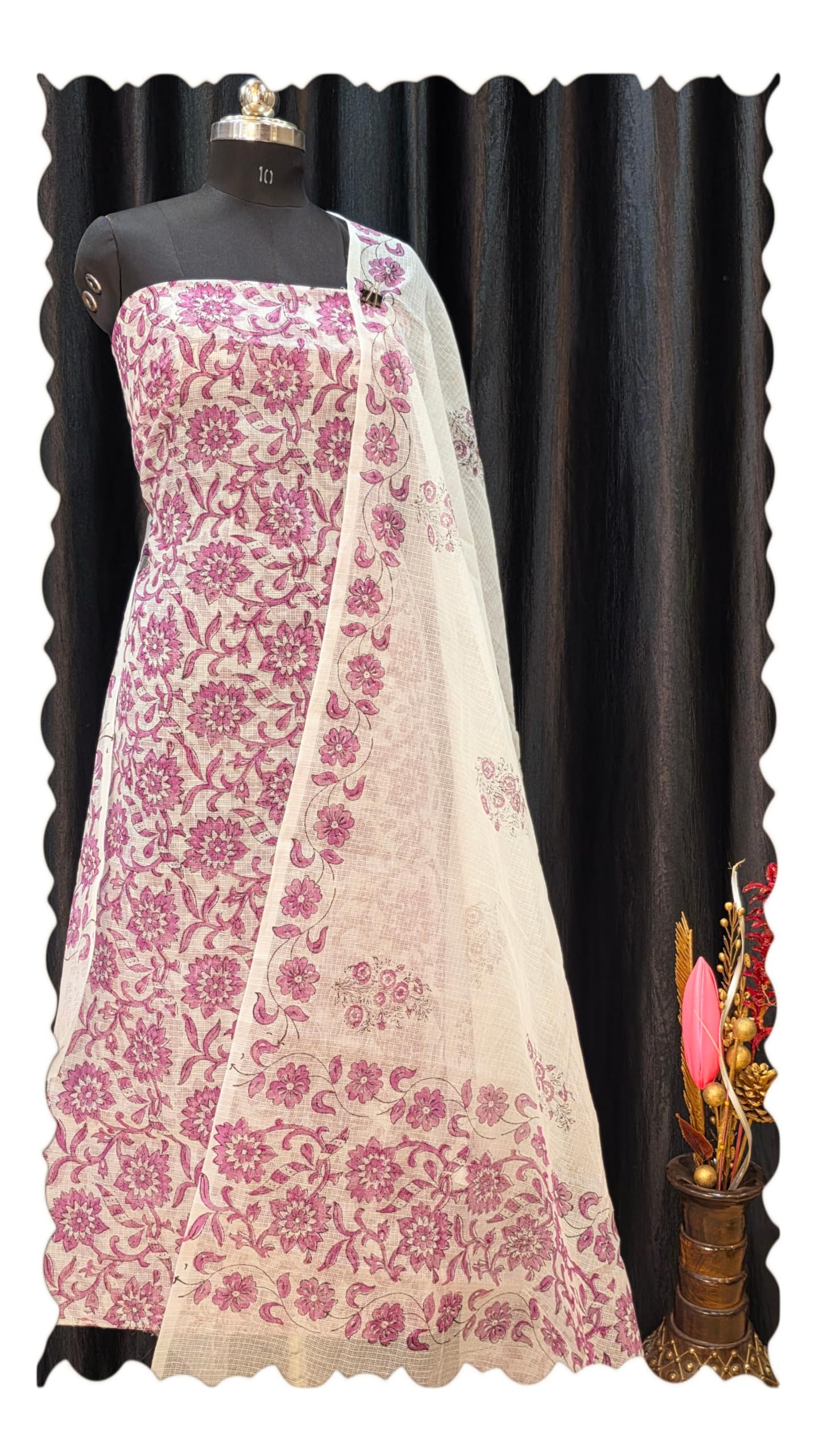 Women's Kota Doria Hand Block Printed Suit Set 2.5 Meter Top & 2.5 Meter Dupatta Lightweight Wear Soft Summer Dress Material No Bottom Included (Handloom Cloth Store) HCS54HBPS-picture-41