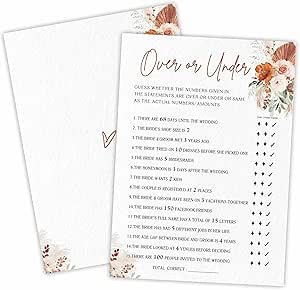 TPYEN Guess Over Or Under Bridal Shower Game Cards - 30 Pcs Minimalist Wedding Party Game Set