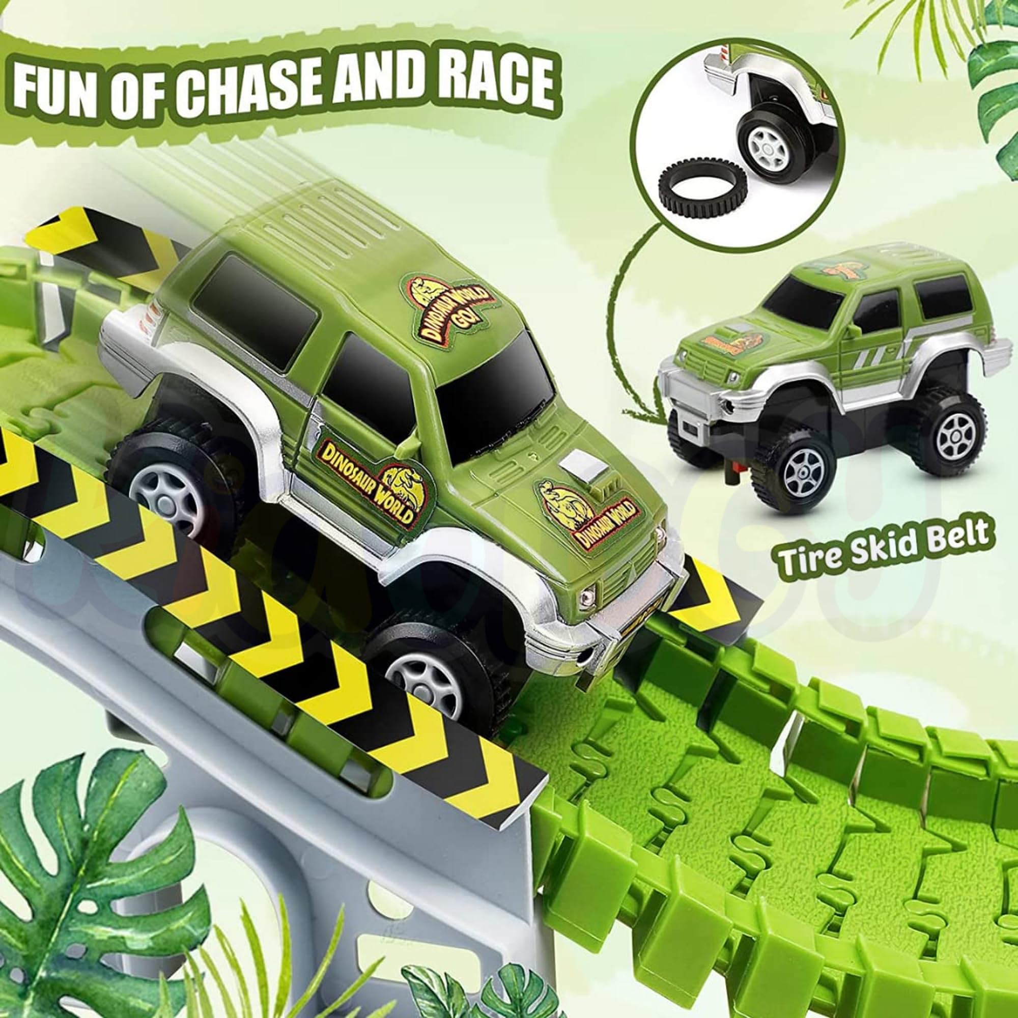 Kidology Create a Jurassic Dinosaur Racetrack Toy Set 142 Pcs, Children STEM Learning DIY Flexible Track Playset, Educational Learning Railway Track Car for Kids Boys Girls 2