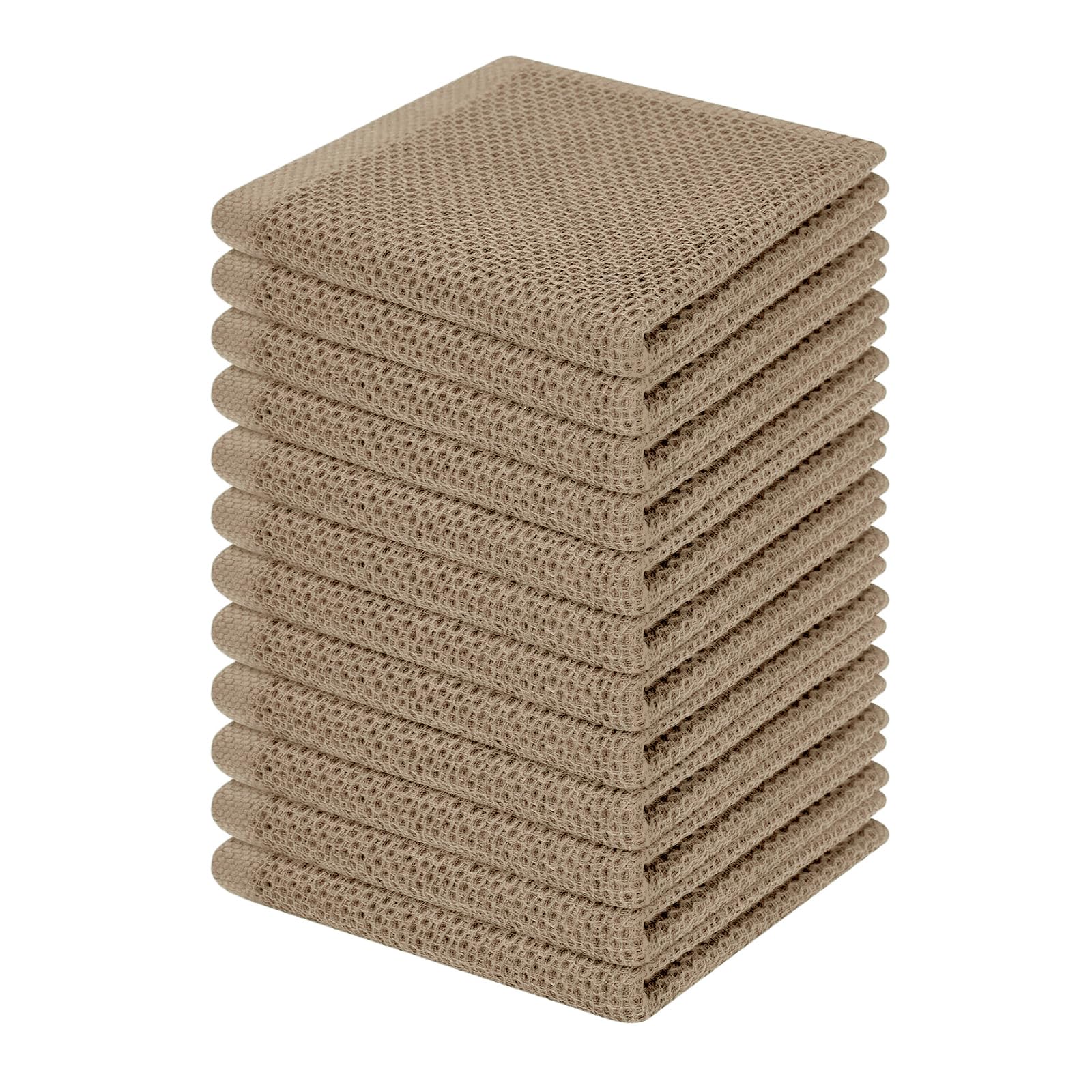 Homaxy 100% Cotton Waffle Weave Kitchen Dish Cloths 12-Pack, Tan