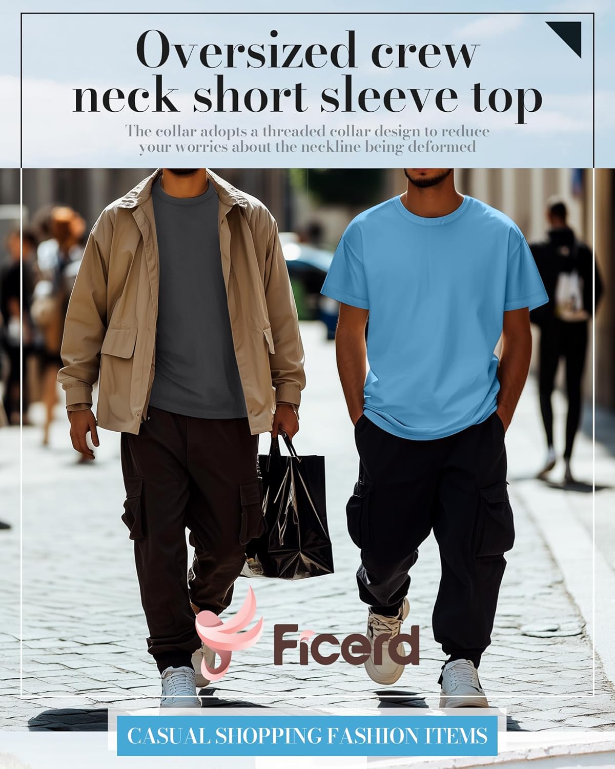 Ficerd 5 Pack Men's Big and Tall Shirts Short Sleeve Cotton Tee Summer Crew Neck Oversize Top Loose Fit Shirt Multipack - Image 7