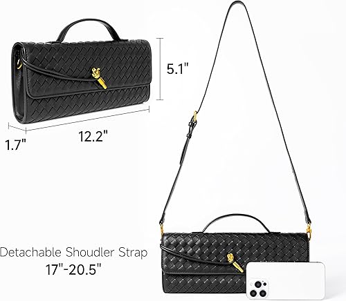 Miniatura 4 de Joryin Bolso tejido para mujer, bolso de mano de cuero tejido, bolso cruzado, bolso formal de noche, cuero vegano Cuero Tejido Negro,Cuero tejido