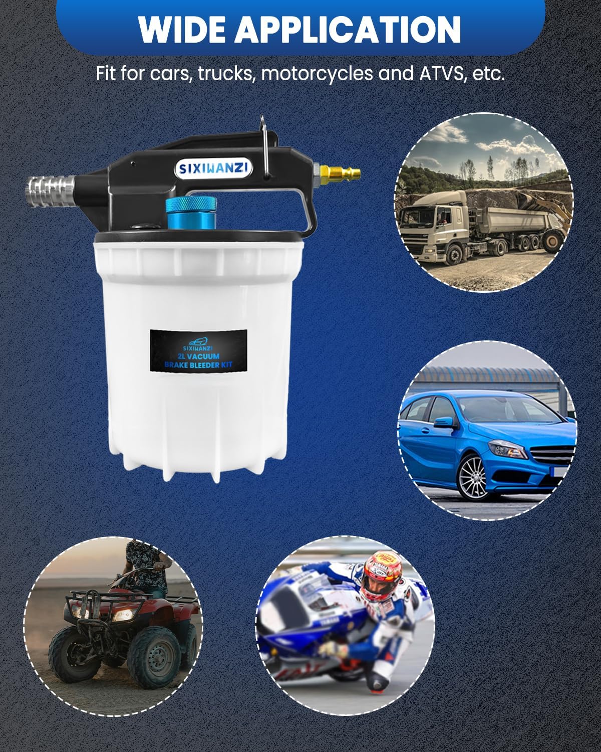 SIXIWANZI 2L Vacuum Brake Bleeder Kit, Pneumatic Fluid Extractor with 12 Adapters and 1L Refilling Bottle