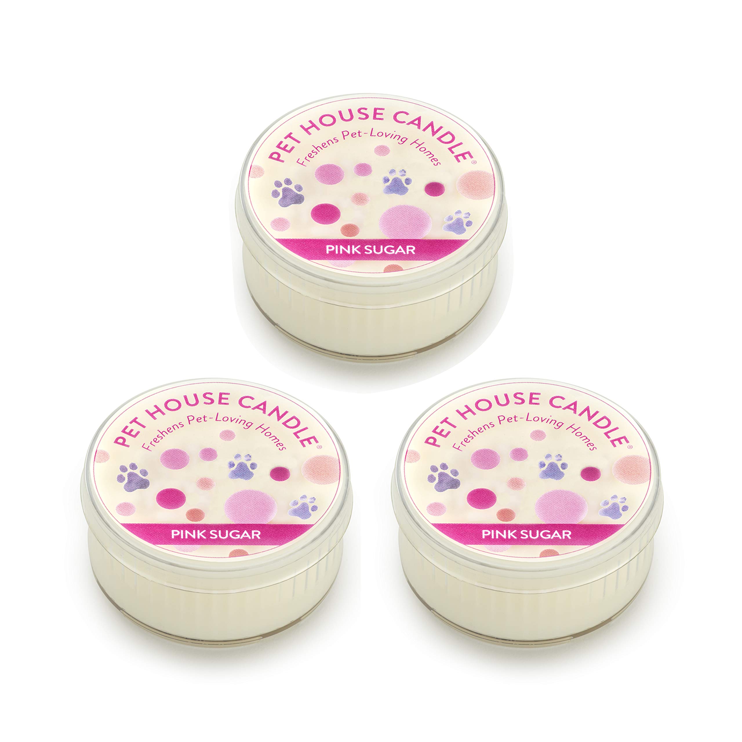 Pet House Mini Candles for Pet Odor Made with Natural Soy Wax, Plant Based, Dog and Cat Friendly Scented Candles, Pink Sugar Pack of 3
