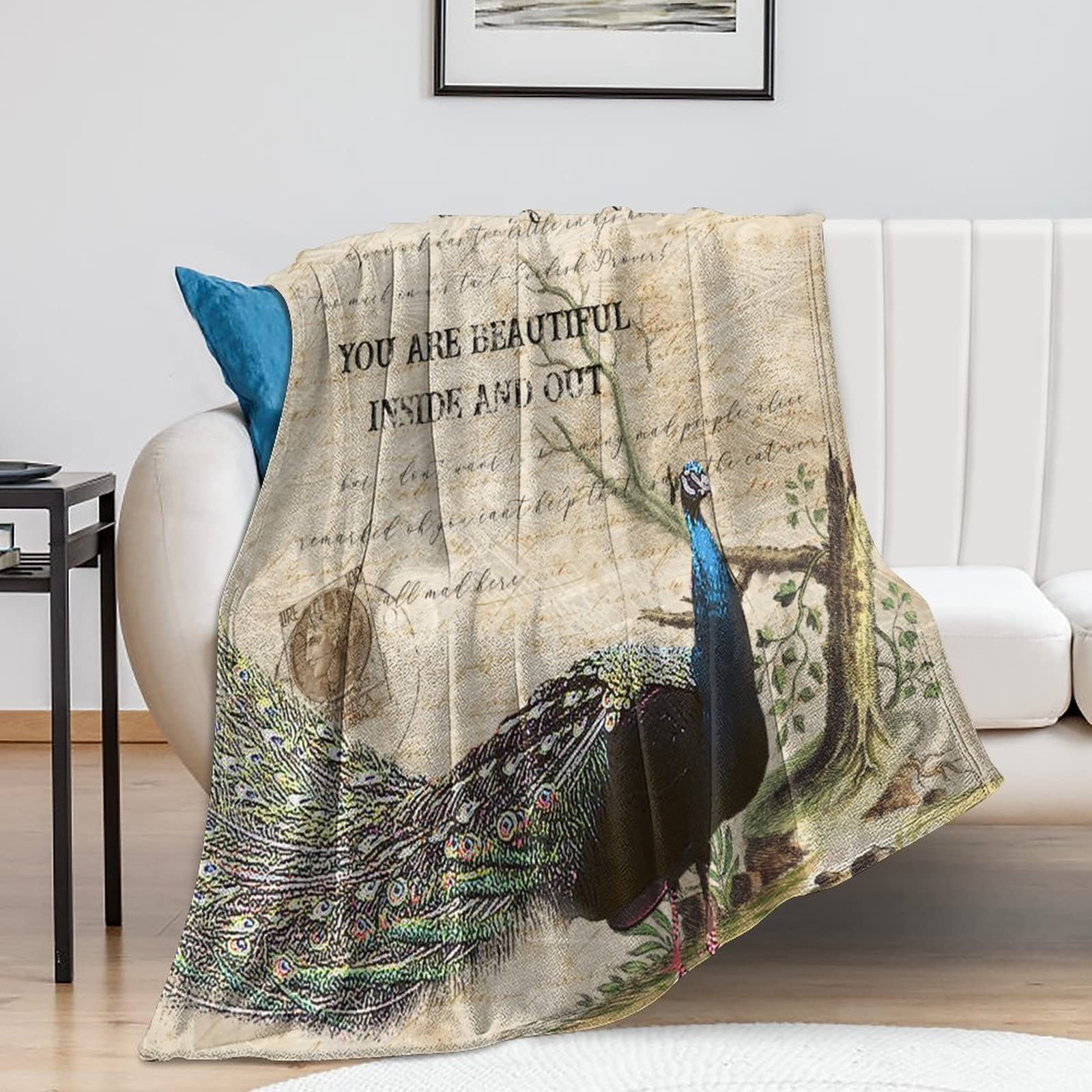 Couverture en flanelle polaire paon rustique haut de gamme pour literie élégante