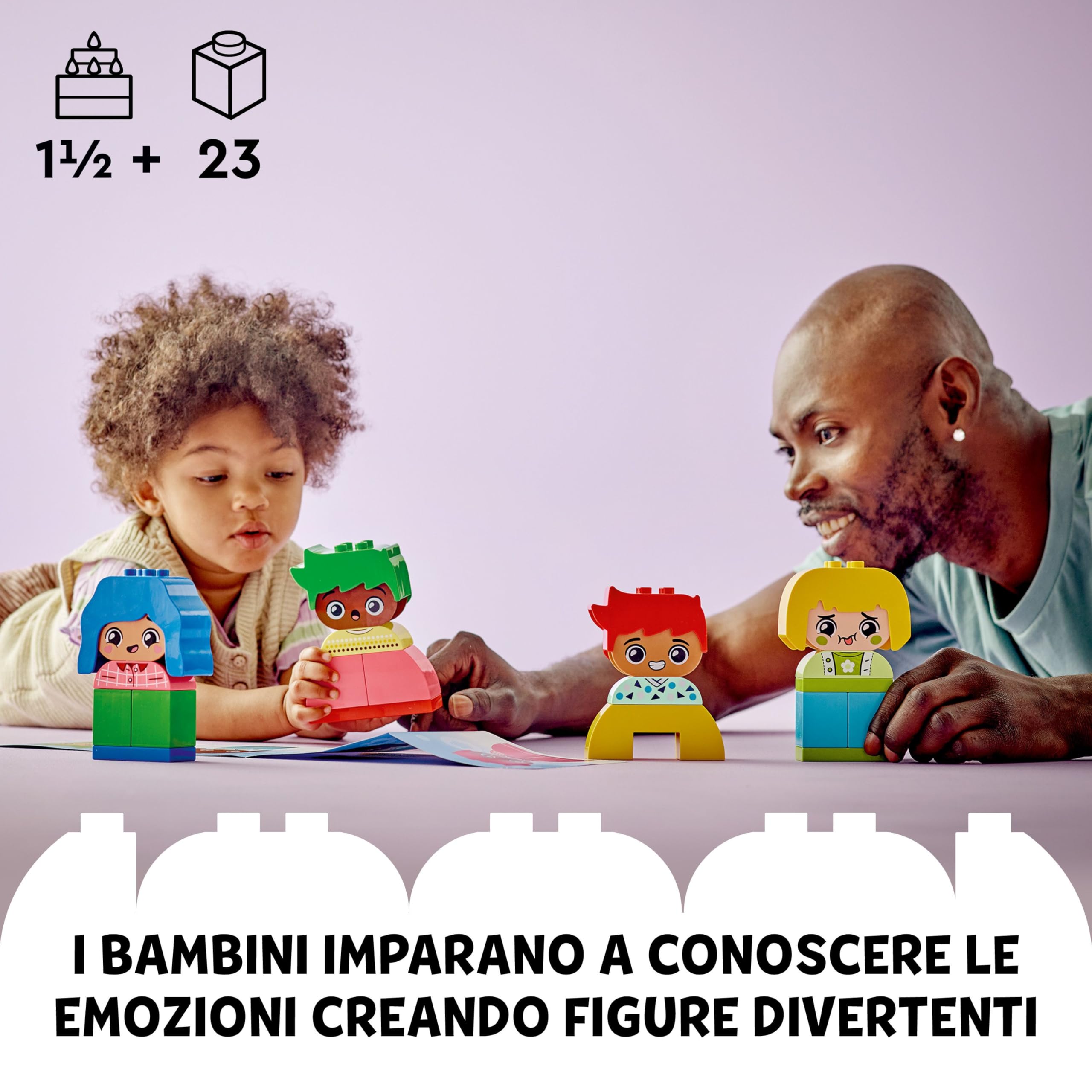 LEGO DUPLO Forti Sentimenti ed Emozioni, Giochi per Bambini e Bambine da 1.5 Anni in su, Giocattolo Impilabile e Personalizzabile con 23 Mattoncini Colorati e 4 Personaggi 10415