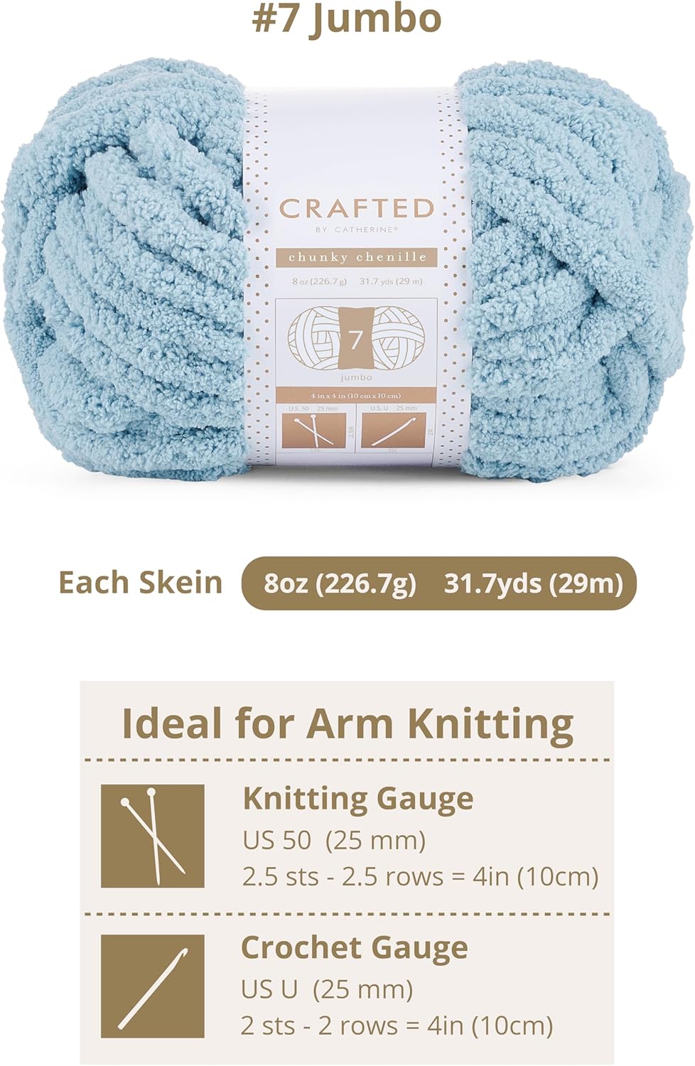 Crafted By Catherine Chunky Chenille Yarn - 2 Pack (8 oz / 227 g, 31.7 Yards Each Skein), Slate Blue, Gauge 7 Jumbo