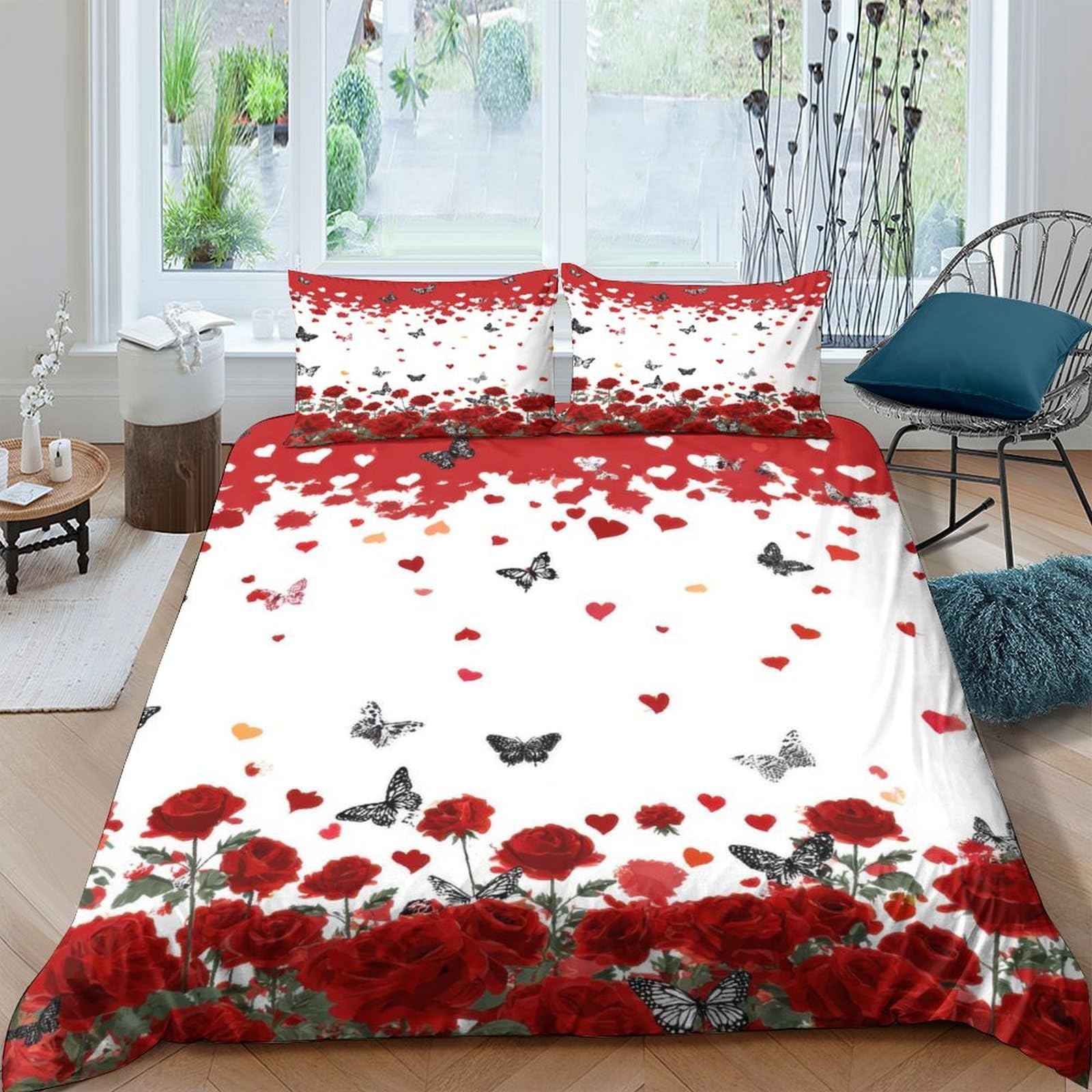 Ctjqhvkz Style-6 3D Printed Red Poppy Fitted Sheet Microfiber Soft Breathable Butterfly Mattress Cover For Bedroom Guest Room Decor Single（135X200cm）