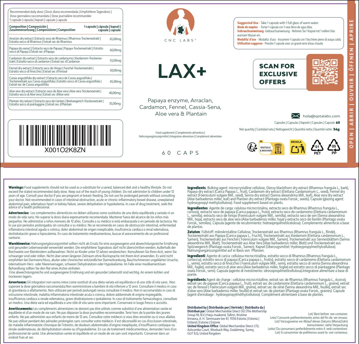 Laxante LAX+ 2x botellas, Alivia el Estreñimiento Adultos 100% Natural & Vegano, Ablanda las Heces, Efectivo & Rapido con Papaya, Arraclan, Cardamo, Hinojo, Sena, Aloe & Plantago