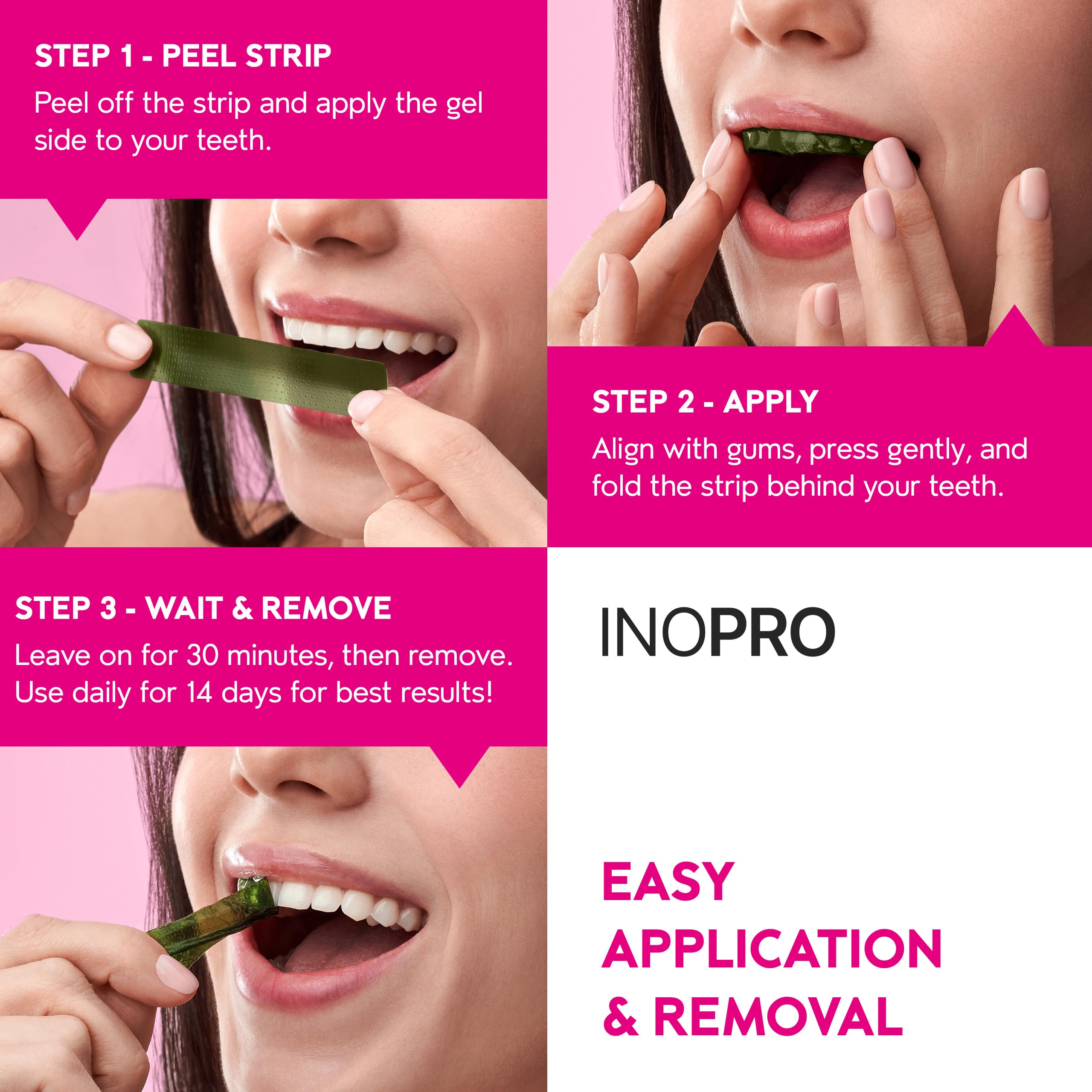 InoPro Teeth Whitening Strips 21 Treatments Kit - Teeth Whitener, Peroxide Free, Green White Strips for Teeth Whitening with Arbutin, Coconut Oil, Deep Stains Removal (42 Strips)