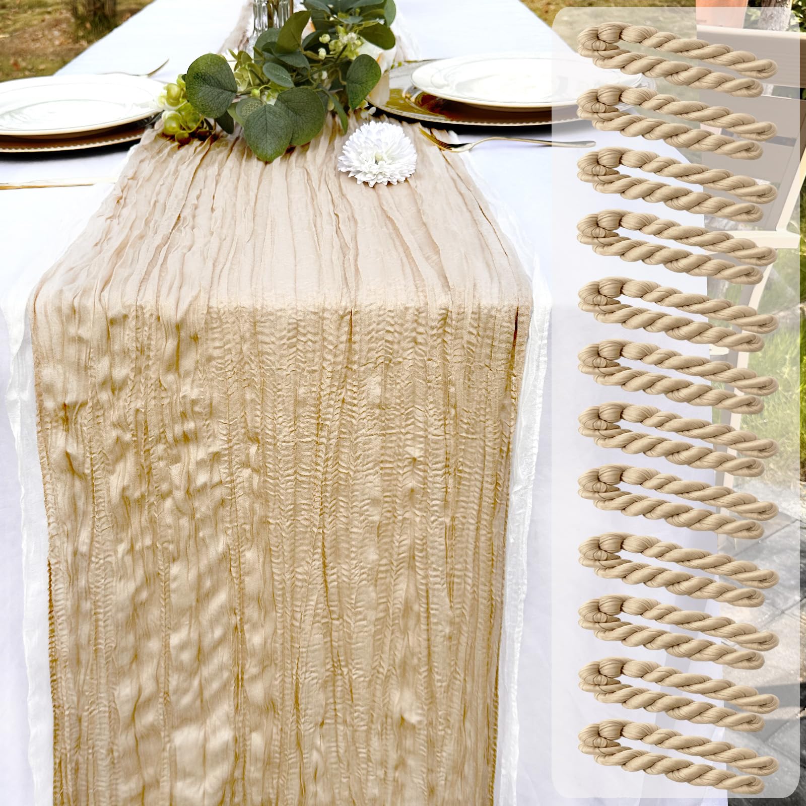 Photo 1 of 12 Pack White Cheesecloth Table Runner 22x120 Inch-Naturally Dyed Colors Sheer Gauze Cheese Cloth Wedding Table Runner,Rustic Boho Crinkle Fabric, Reception, Bridal Shower,Farmhouse Dining Decor