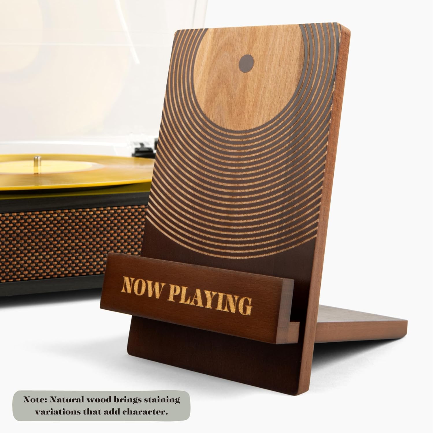 Sonny & Sloane Now Playing Vinyl Record Stand: Classic Brown Wood Record Holder - Vinyl Accessories for LP enthusiasts - Home Desk Decor for Music Lovers