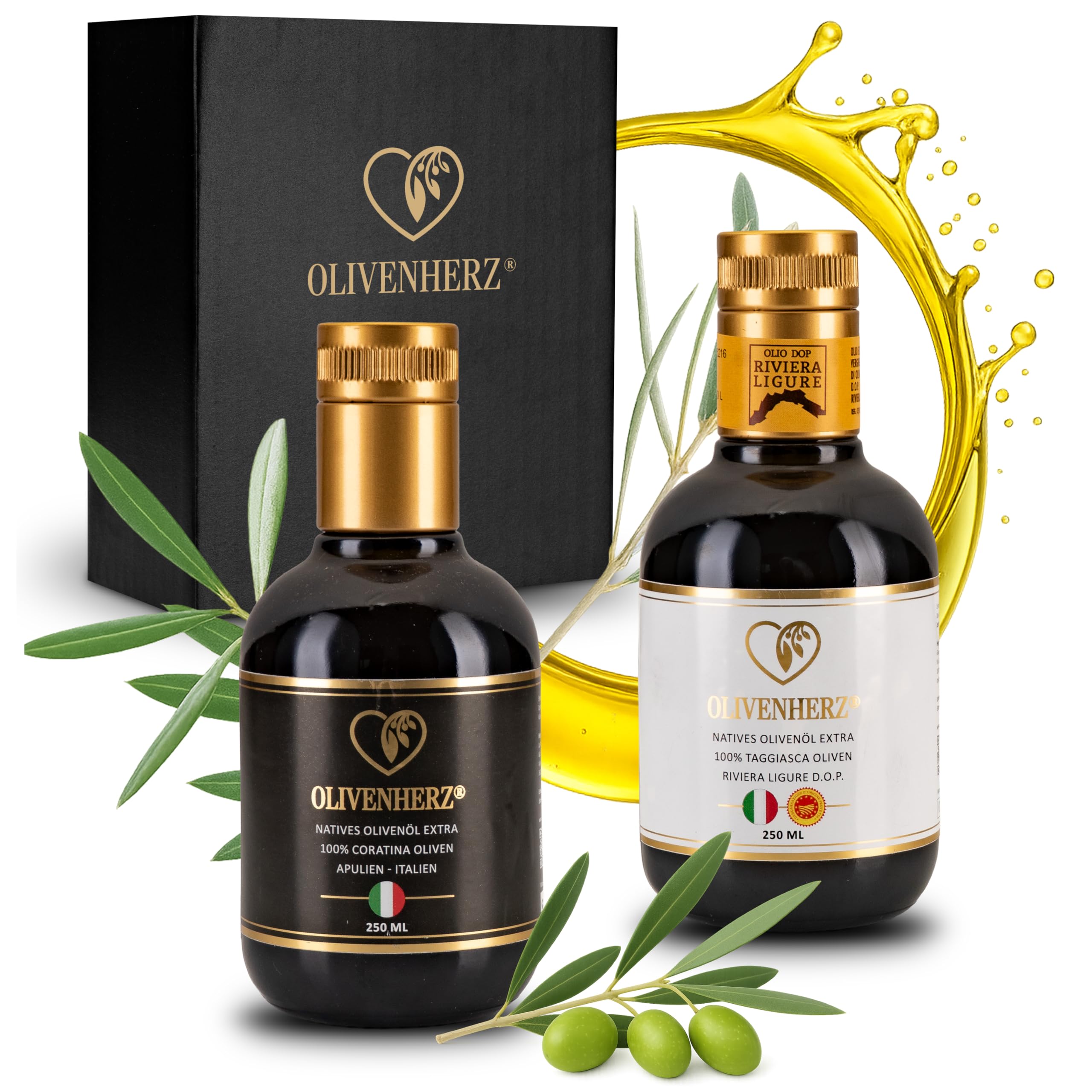 Italienisches Olivenöl Natives Olivenöl Extra Premium Qualität Geschenkset 2 x 250 ml Glasflaschen