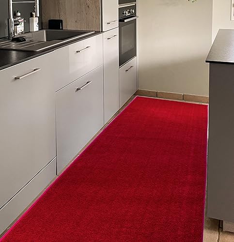 Miniatura 7 de Alfombra lavable de tamaño personalizado, color rojo, (7 pies de largo x 26 pulgadas de ancho), corte personalizado, antideslizante, parte trasera