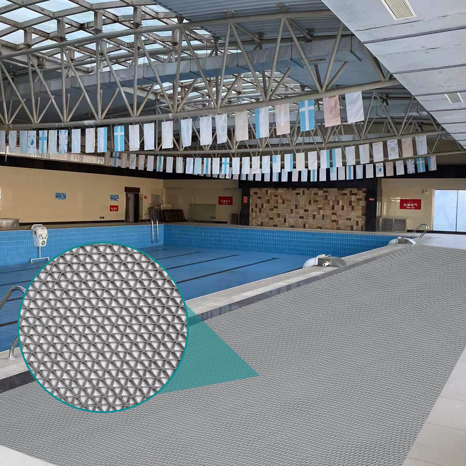 Tappetino antiscivolo per drenaggio, grigio, 500 x 90 cm | Stuoia impermeabile commerciale del pavimento, spessore di 5.5mm, area umida all'aperto dell'interno, tappeto a forma di S