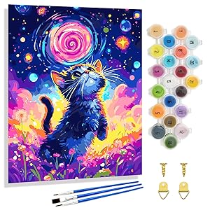 Yunnuo Starry Night Cat Paint by Numbers Kit for Adults Beginner,Paint by Numbers Animals,DIY Adult Paint by Numbers on Canvas for Home Decor & Gift (16x20 inch/40x50cm)
