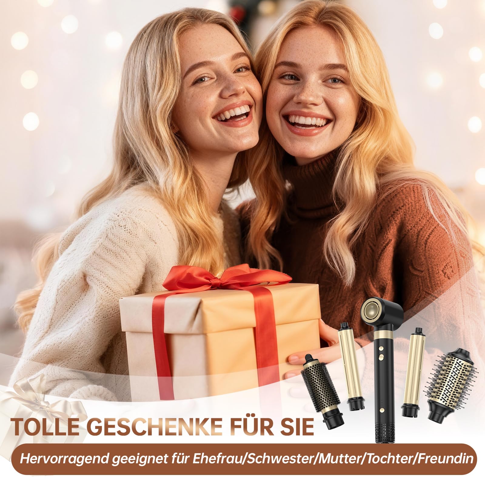 webeauty 6 in1 Hairstyler Airstyler Haarstyler Haartrockner Dual Voltage | mit Warmluftbürste Föhnbürste Auto Lockenstab 110,000U/Min Ionen rundbürste föhn 500 Millionen Rundbürstenföhn