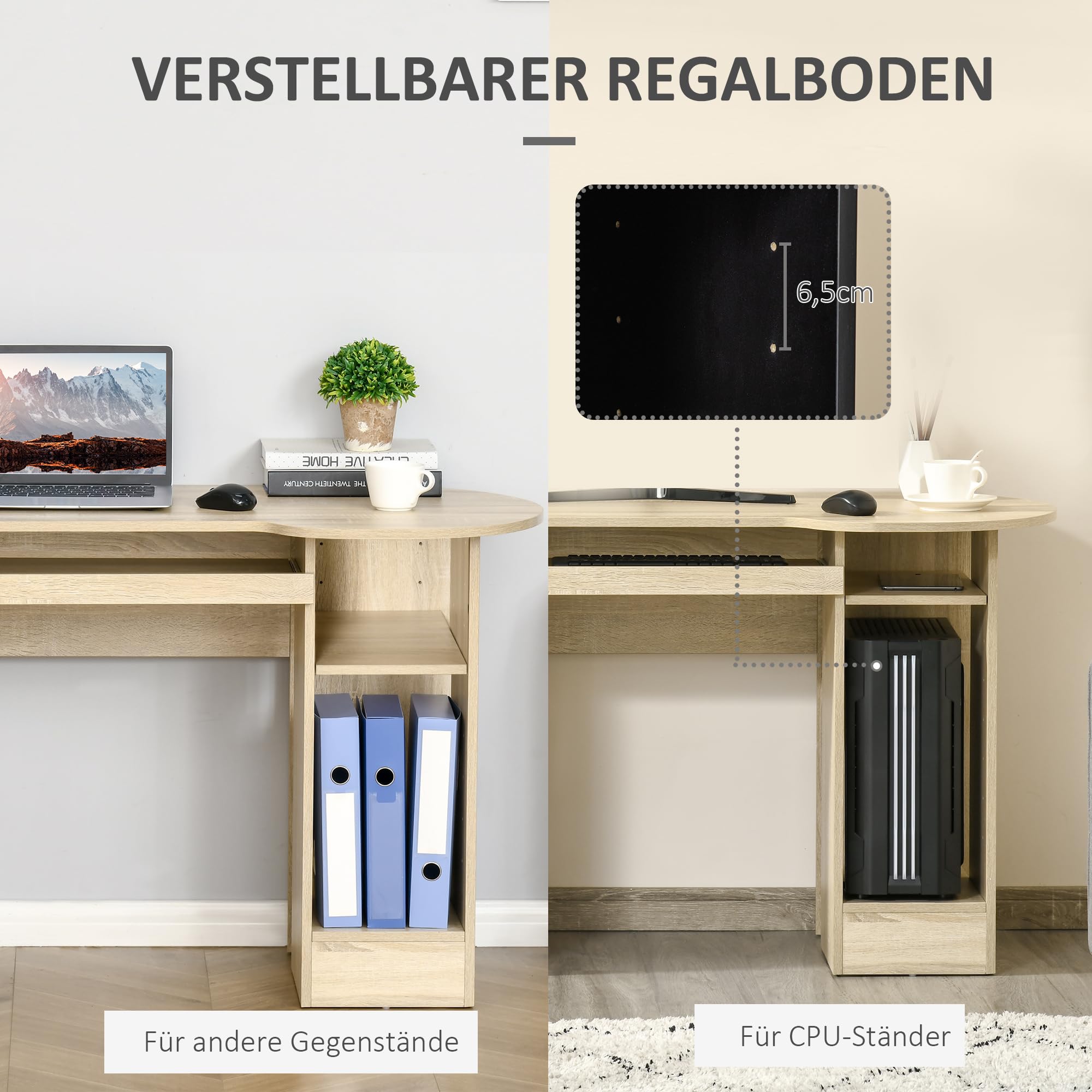 HOMCOM Computertisch Schreibtisch Bürotisch Home Office Arbeitstisch mit Ablagen Schubladen Natur 125 x 60 x 74 cm