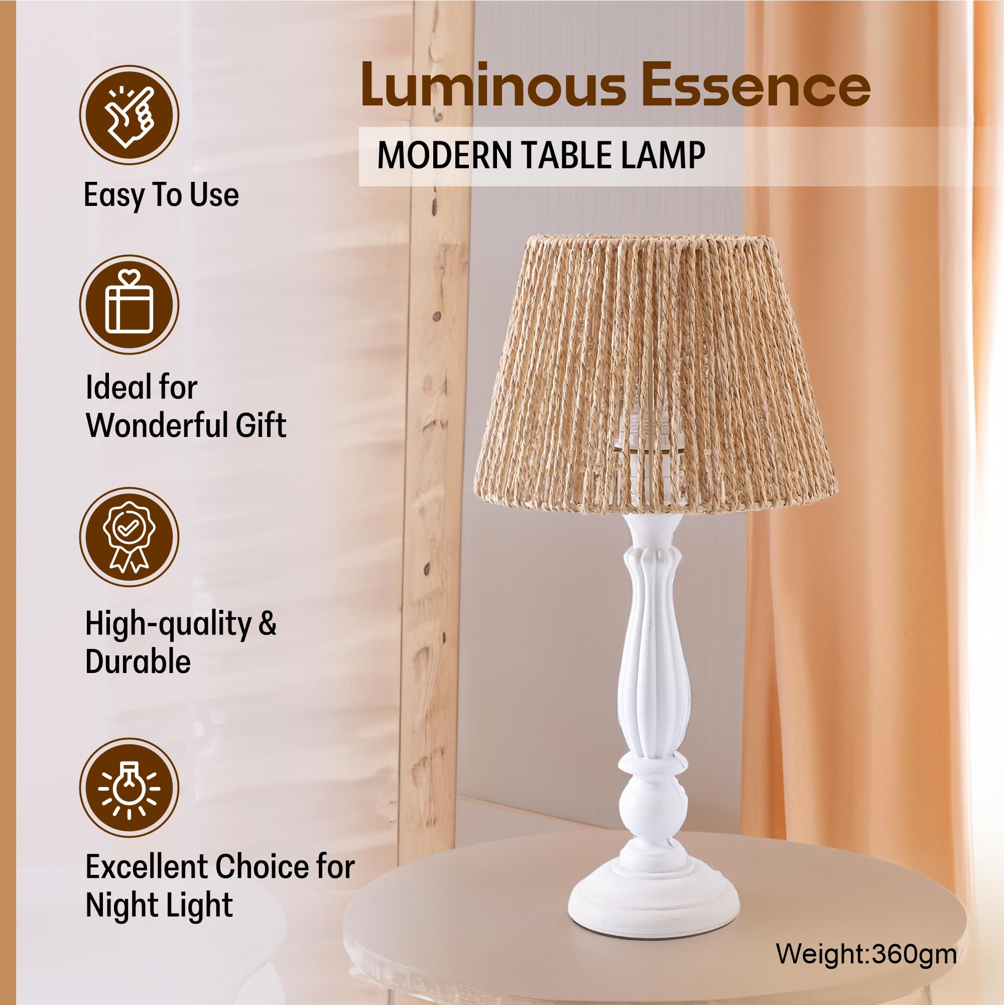 Kuber Industries Aesthetic & Modern Bedroom Lamp for Side Table | Office & Desk Table Lamp for Living Room and Home Decor with Paper, Iron Frame & Wooden Base | Light Blue-23AT03 - Image 2 thumbnail