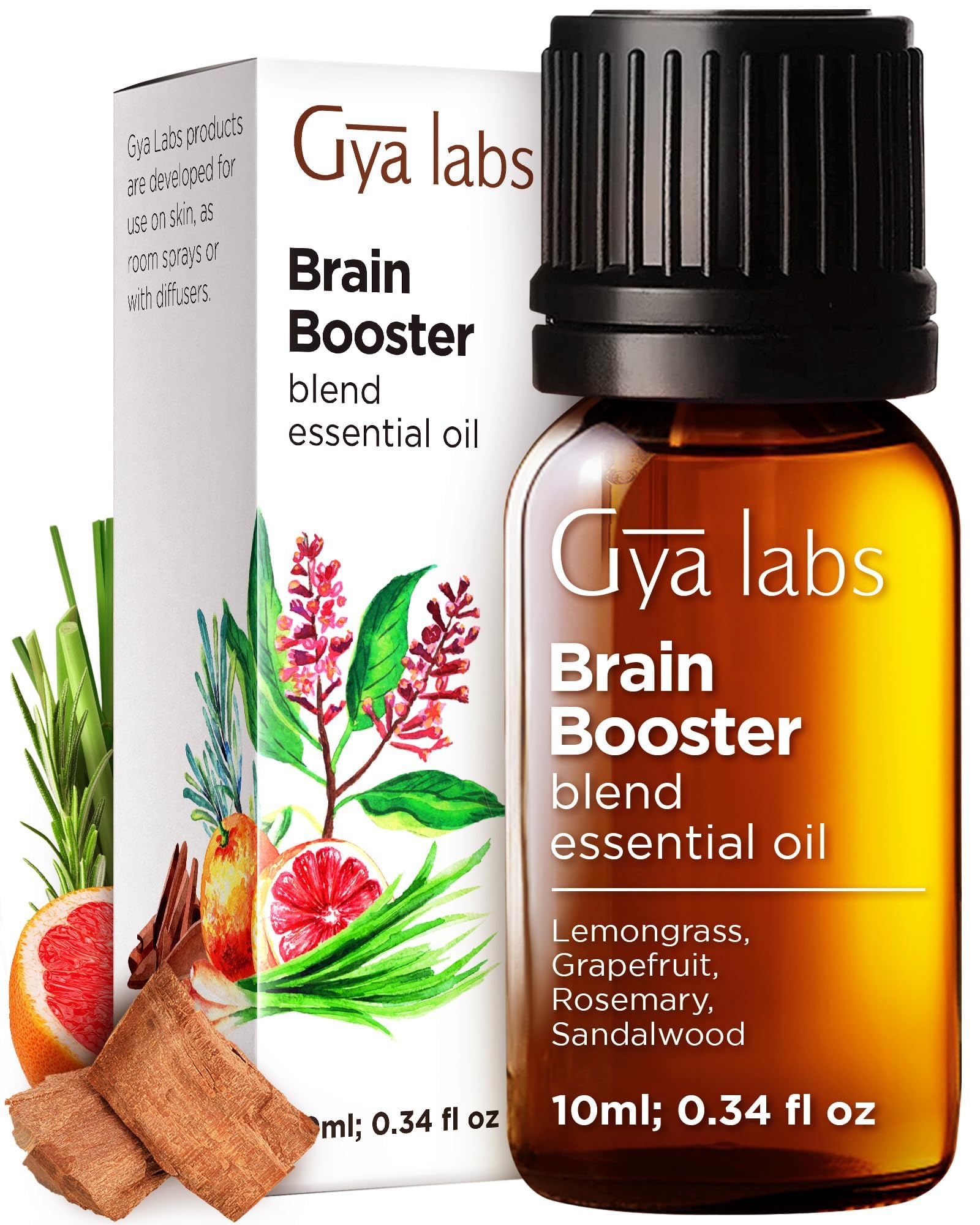 Gya Labs Brain Booster Essential Oils Blends - 0.34 Fl Oz - for Diffuser, Home, Humidifier, Aromatherapy and DIY Candle Making Scents