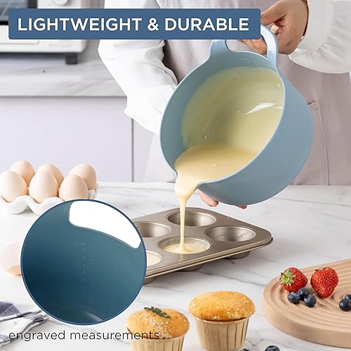 Vista 123 de COOK WITH COLOR Nesting - Juego de cuencos de plástico para mezclar con boquillas y asas, color rosa, 4 piezas antideslizantes