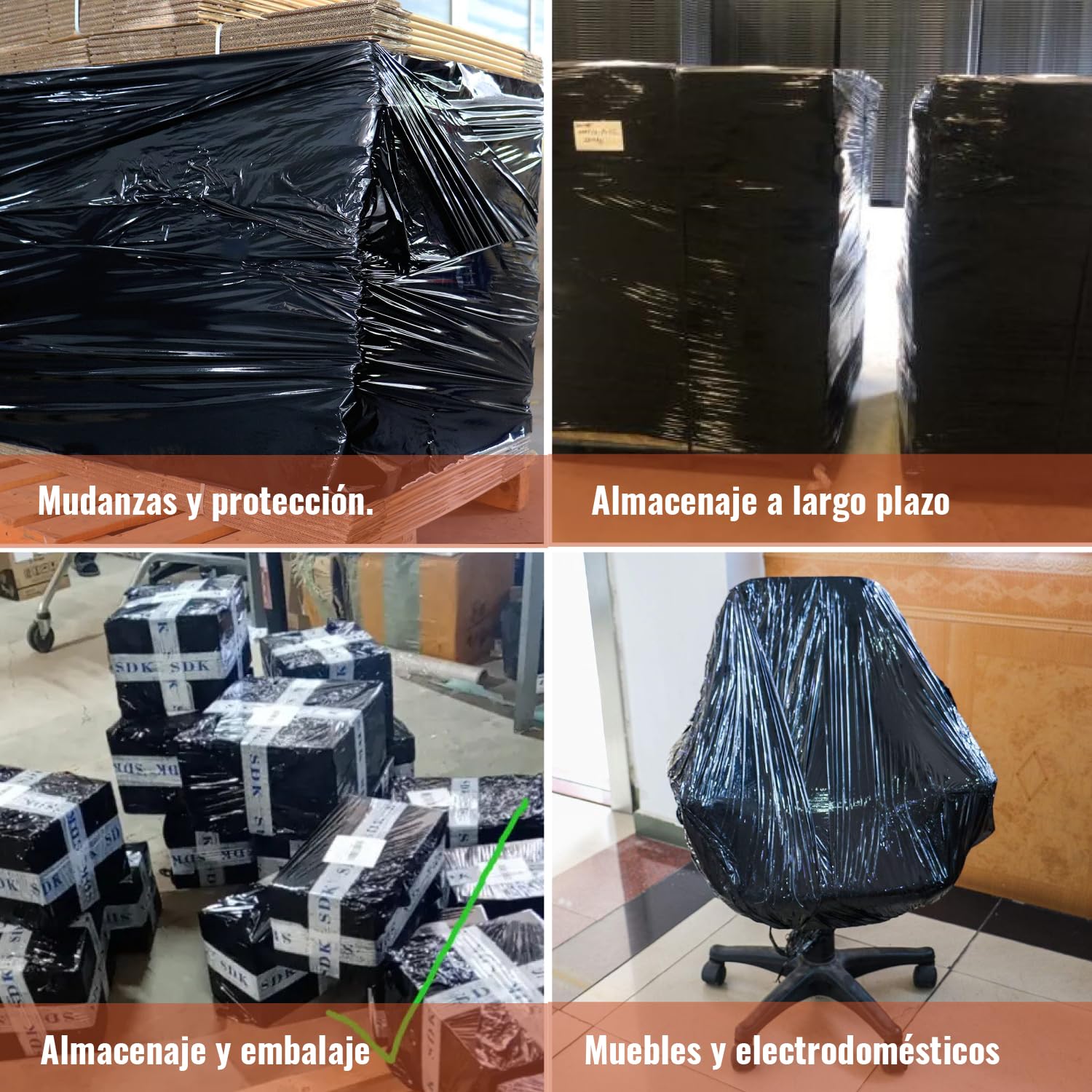 Film Embalaje de Envoltura Negro 1.4kg, 5 Rollo de 50 cm, 23 Micras de Espesor, Resistente y Versátil, Ideal para Hogar, Almacenes, Comercios y Transportes