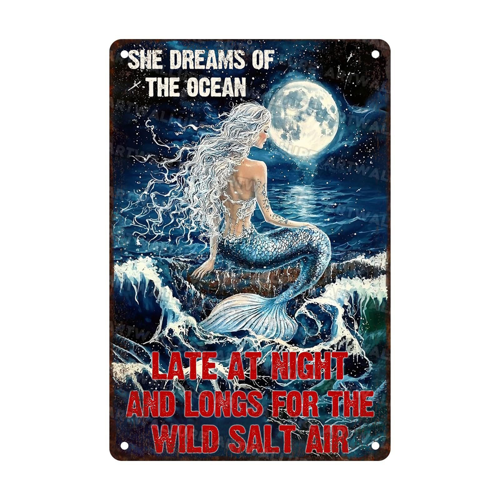 Mermaid Vintage Sign Her Dream Ocean Metal Sign for Funny Poster Club Cafe Restaurant Living Room Garage Kitchen Bathroom Home Art Wall Decoration 8x12inch