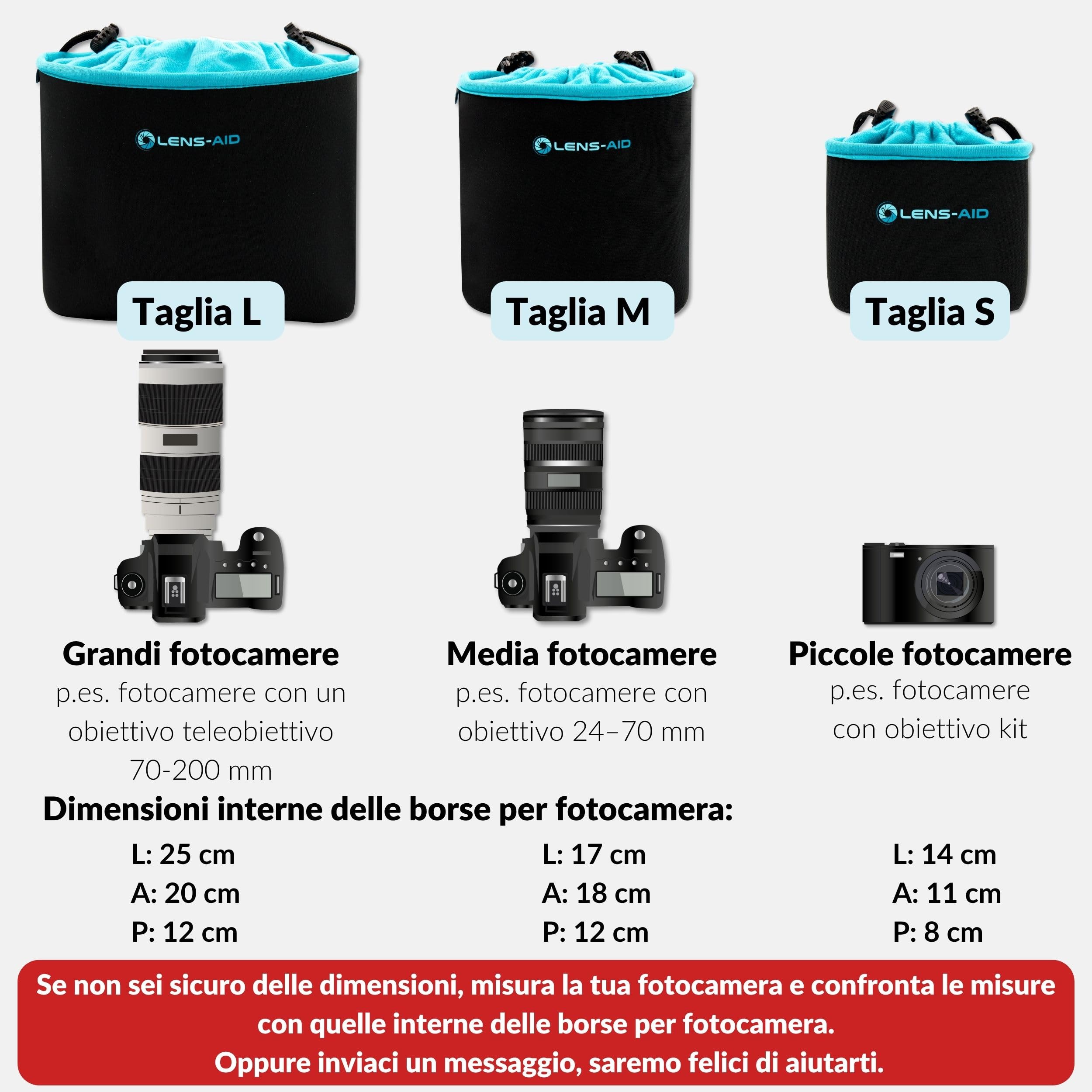 LENS-AID Custodia Protettiva in Neoprene con Fodera in Pile – Taglie M - Borsa per Fotocamera, Obiettivi & Accessori, Leggera e Resistente