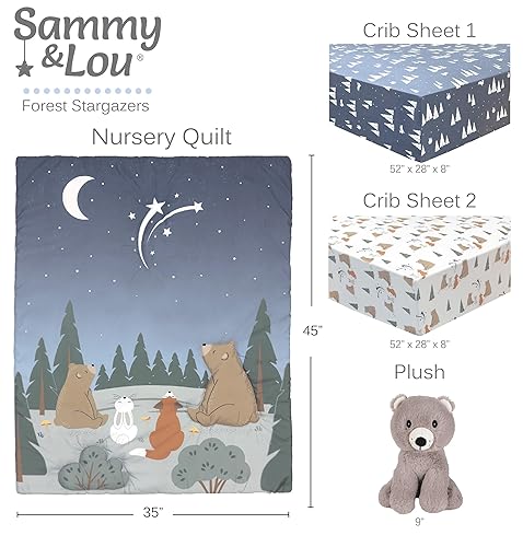 Miniatura 3 de Sammy & Lou Forest Stargazer - Juego de ropa de cama para cuna de bebé de 4 piezas, incluye edredón, dos sábanas ajustables para cuna y juguete de