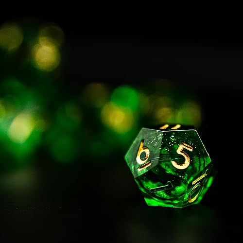 Dados DND de núcleo líquido, un juego completo de dados líquidos D&D con bolsa de terciopelo para juego de mazmorras y dragones (líquido de ojo de