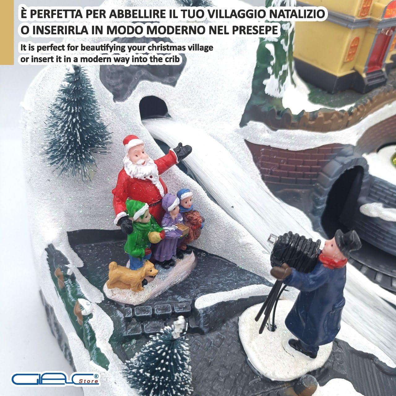 Villaggio di Natale Animato con Stazione Ferroviaria, Luci, Musica e Movimenti, 29,8 cm