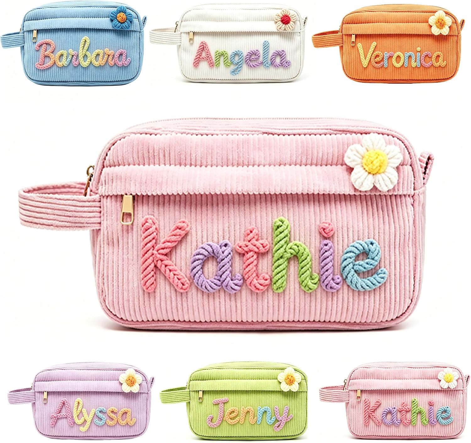 Personalized Corduroy Pencil Pouch Custom 3D Name Zipper Pencil Case for Teens Women and Men Stationery Organizer Makeup Bag for Travel and Vanity (Design A)