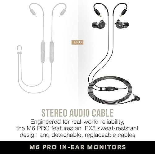 Miniatura 4 de MEE audio M6 PRO - Monitores intrauditivos con cable + inalámbrico incluye cable de audio estéreo y adaptador de audio Bluetooth (negro)