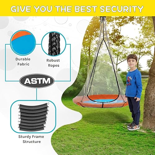 Miniatura 5 de SkyBound Columpio de platillo para árbol, capacidad de peso de 600 libras, columpio para exteriores con correas para colgar, columpios de árbol