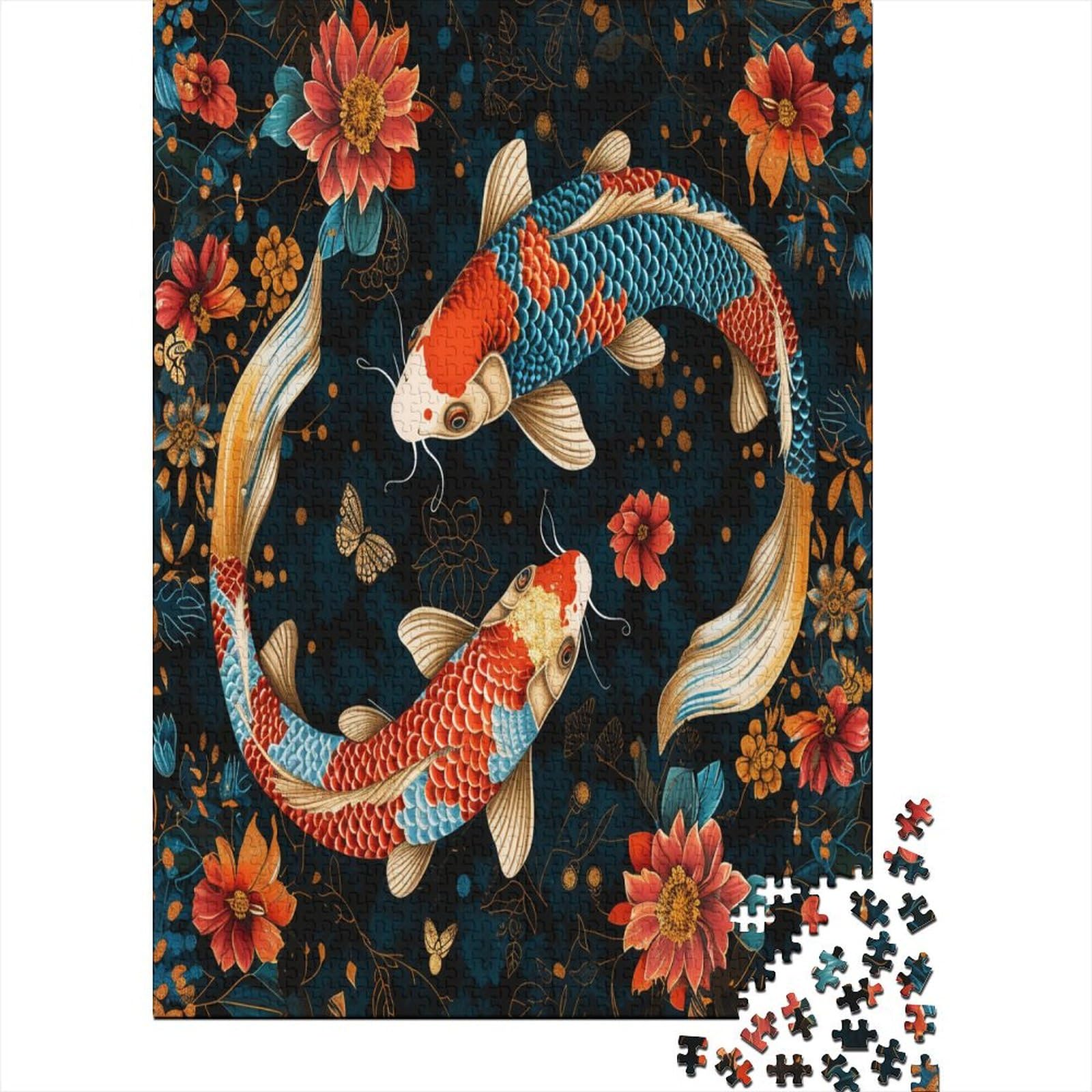 Koi Carp Puzzle Per Adulti Puzzle in Legno Da 1000 Pezzi Puzzle Rilassante Regalo Per Adulti Puzzle Da 1000 Pezzi Gioco Di Puzzle Decorazioni Per La Casa 1000pcs (75x50cm)