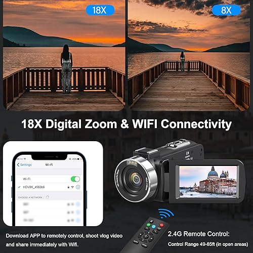 Miniatura 2 de Videocámara 8K Videocámara 64MP YouTube Vlogging Cámaras IR Visión Nocturna WiFi Videocámaras Webcam con Zoom Digital 18X Estabilizador de pantalla