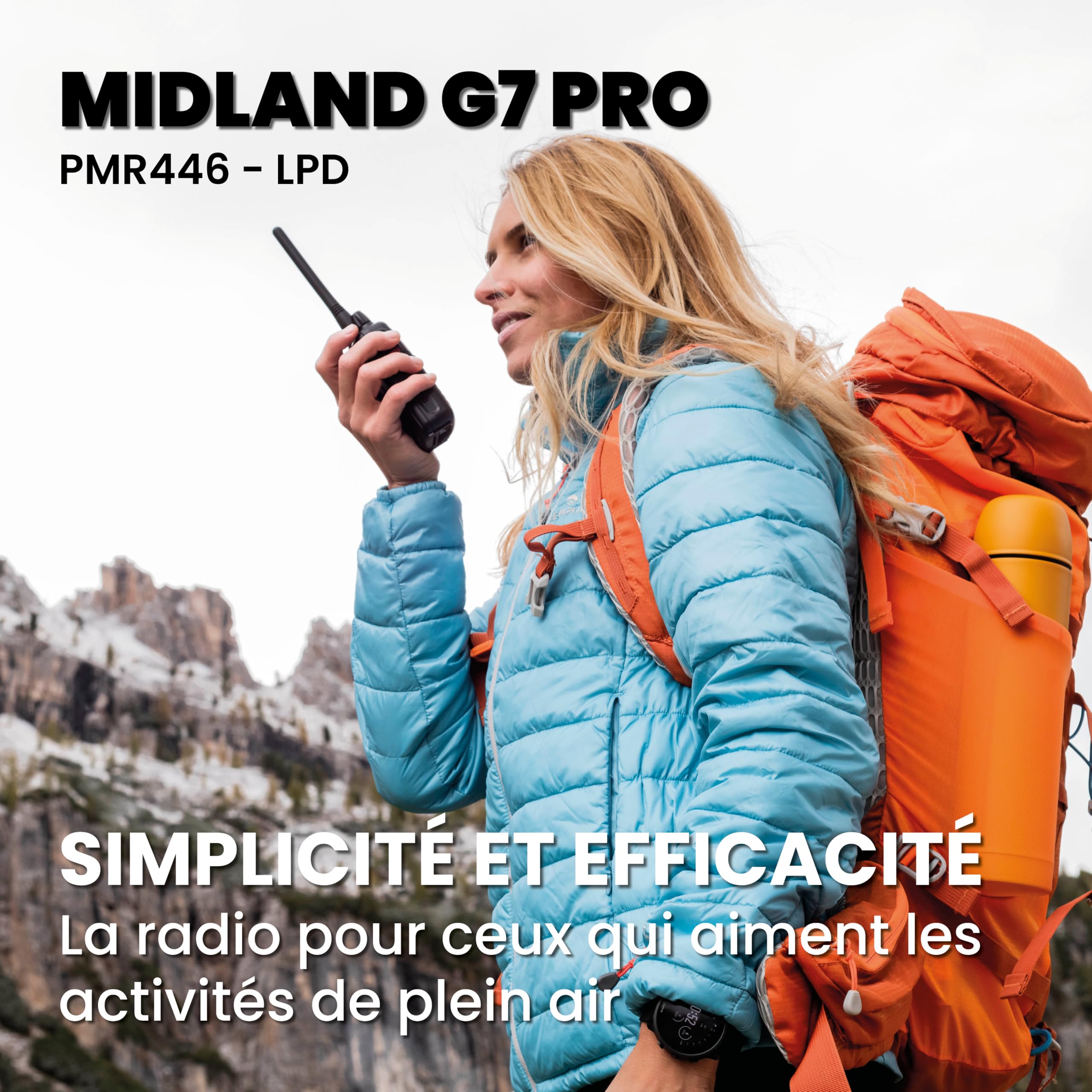 Midland - Talkie Walkie Longue Portée 10Km Professionnel G7 PRO, Couple Radio Récepteur Émetteur Airsoft Outdoor 85 Canaux, 16 PMR446/69 LPD non Licence, Autonomie 18H Piles Rechargeables, Accessoires