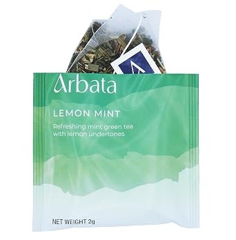 Arbata Lemon Mint Tea, 24 Pyramid Tea Bags, Artisanal Lightly Caffeinated Green Tea, Spearmint & Lemon Herbal Green Tea Gift Set (Lemon Mint)