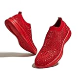 Women&apos;s Rhinestone Mesh Slip On Walking Shoes Fashion Breathable Spakle Glitter Sneaker