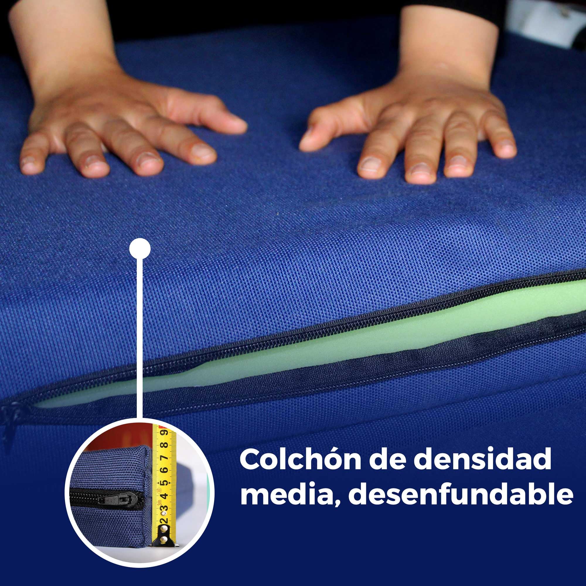 Colchon Plegable Furgoneta Camper PEQUEÑA, Varios Vehiculos, Firme de Alta Densidad, Azul Oscuro, Desenfundable y Lavable