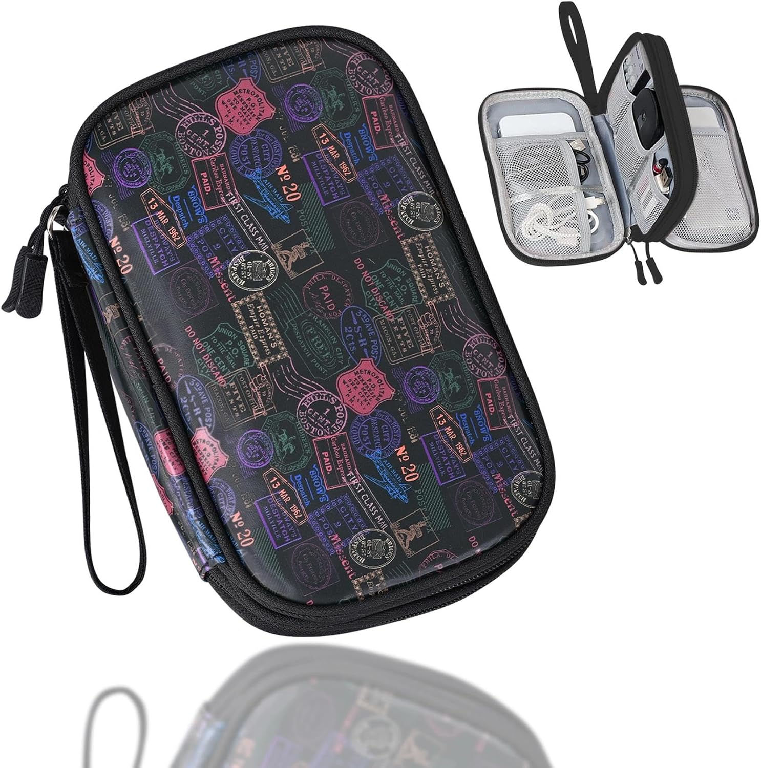 COSHAYSOO Small TECH Pouch Electronics Organizer Travel Bag Personalized Valentines Traveling Gifts for Women, Charging Cords Phone Charger USB Cable Management Airplane Cruise Essentials Black