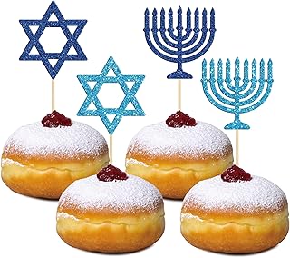 Gyufise 24Pcs Happy Hanukkah Cupcake Toppers Star of David Cake Topper Decorations for Hanukkah Party Decorations Chanukkah Theme Party Supplies