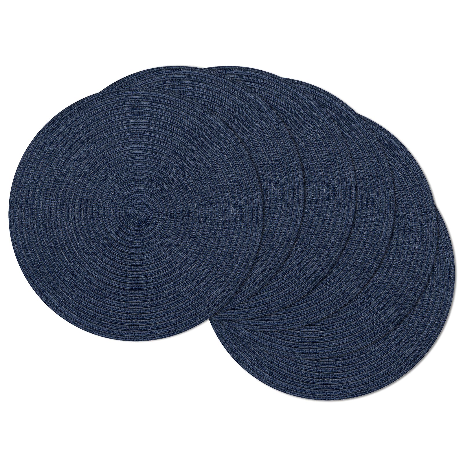 SHACOS Round Placemats Set of 6 Washable 15 inch Circle Polyester Woven Braided Place Mats for Dining Table Indoor Outdoor Table Mats Home Party Wedding Decor (Navy, 6)