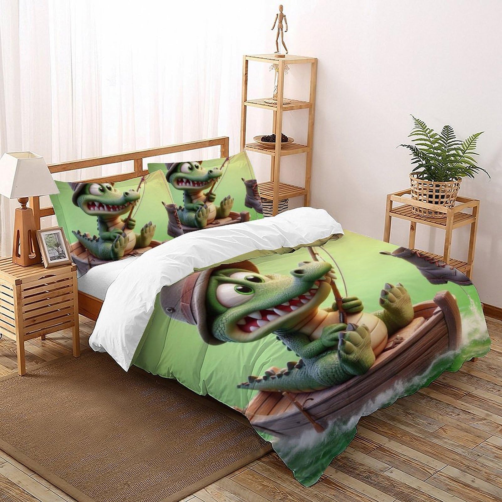 Housse de couette crocodile lit double avec 2 taies d'oreiller 3D