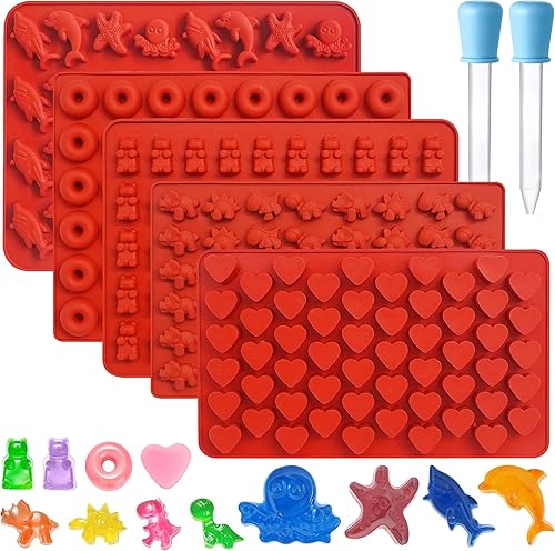 Molde de goma de oso de silicona para gomitas de caramelo, 5 moldes de goma y chocolate con temática oceánica para niños, incluyendo mini oso,