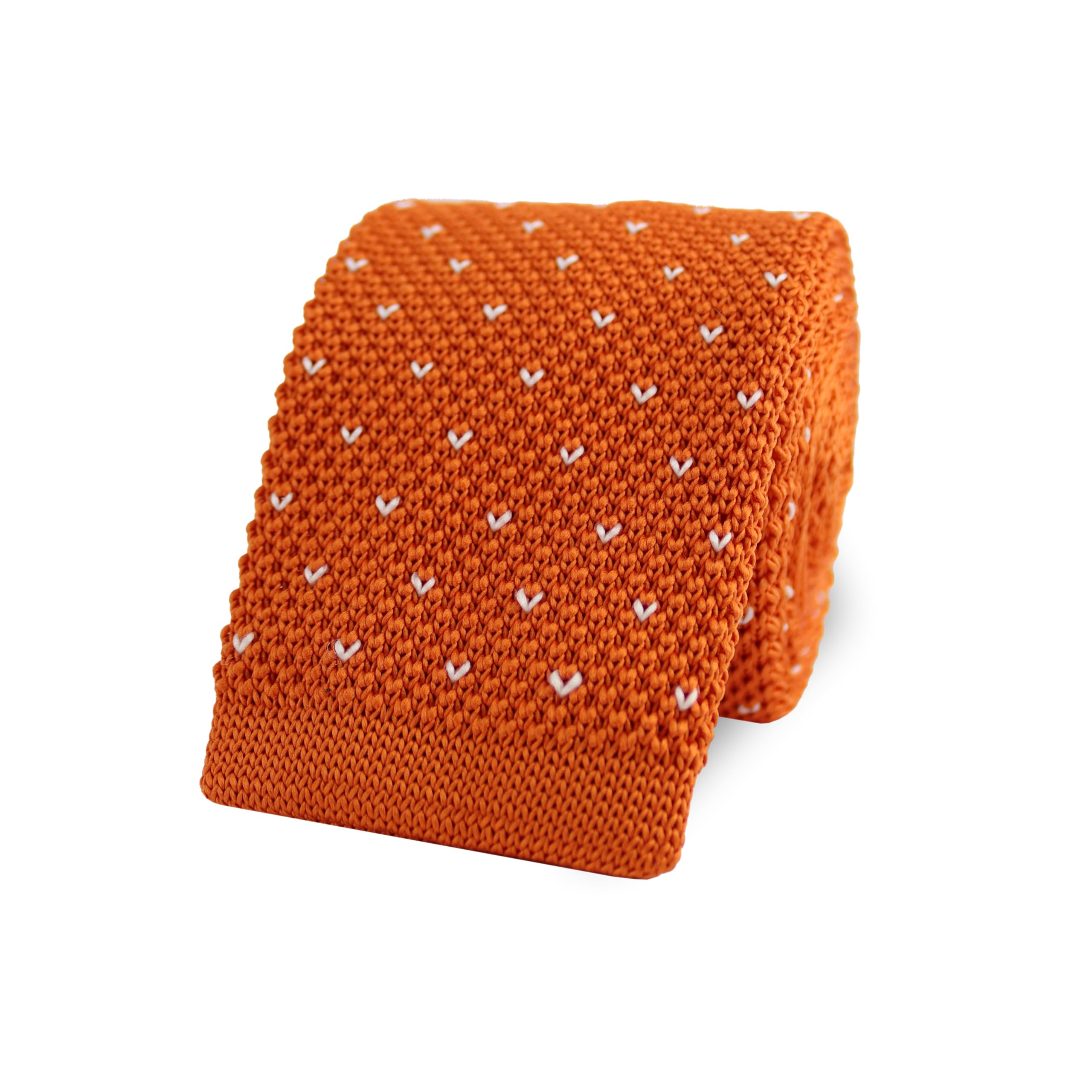 The Gents Lab Men's Orange Square End Knitted Neck Tie With Dots | Made From 100% Soft Polyester | Over 10+ Colours (Orange)