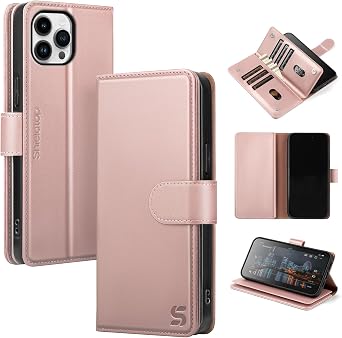 Shieldtop Compatible with iPhone 13 Pro Max Wallet Case with Card Holder,Women Men RFID Blocking PU Leather Folio Flip Protective Cover Credit Card Slots,Phone Case for Apple 13 Pro Max,Rose Gold