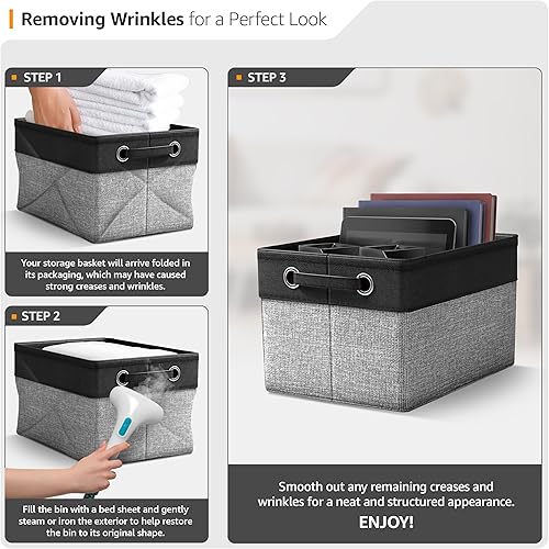 Miniatura 7 de Sorbus Cubos de almacenamiento de tela de 15 pulgadas, grandes y resistentes, plegables de lona con dos asas, cubos plegables para armario, cestas