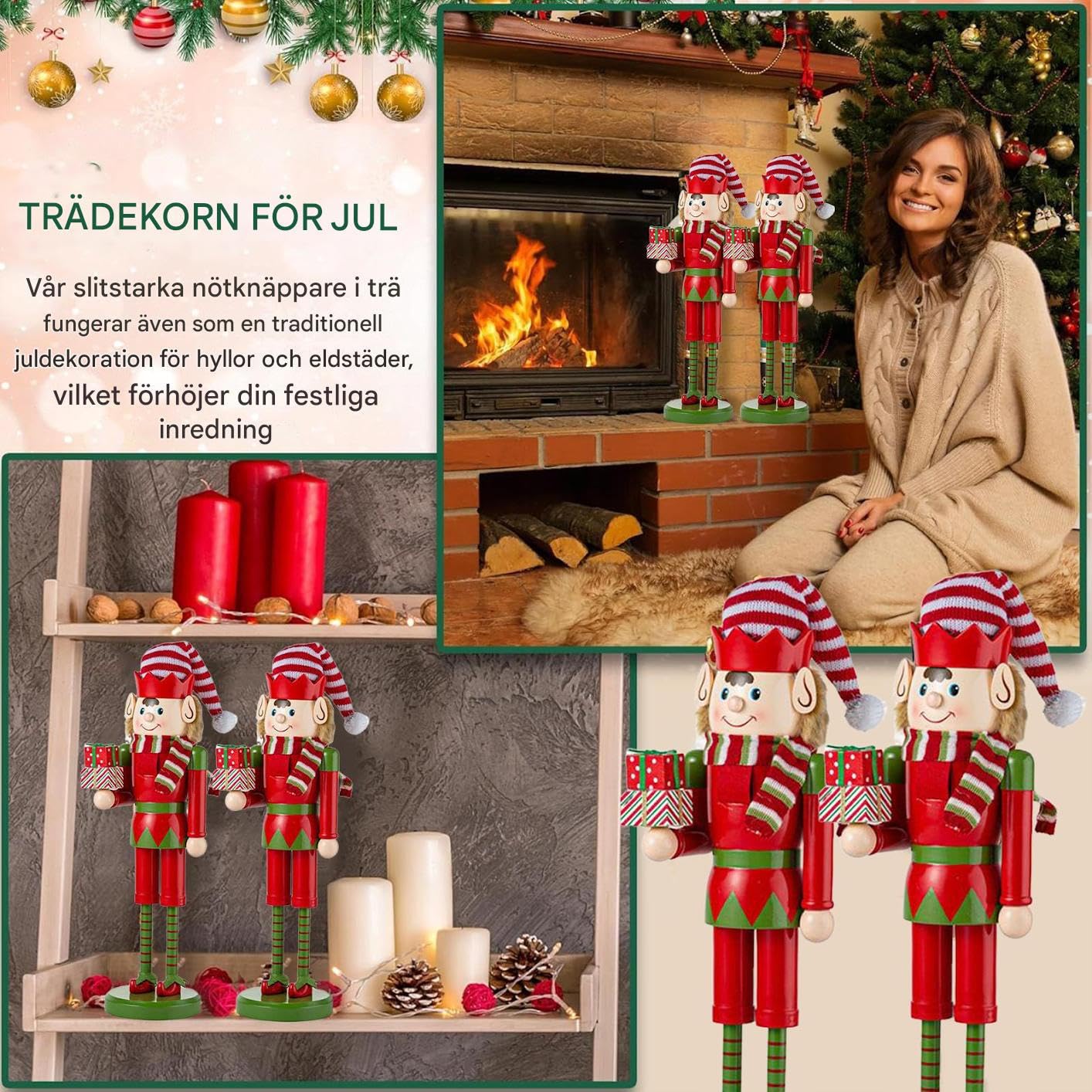 di Natale - Statuetta | 38 cm Figura in Legno per Tavolo per Bambini Feste Feste Vacanze Comodino