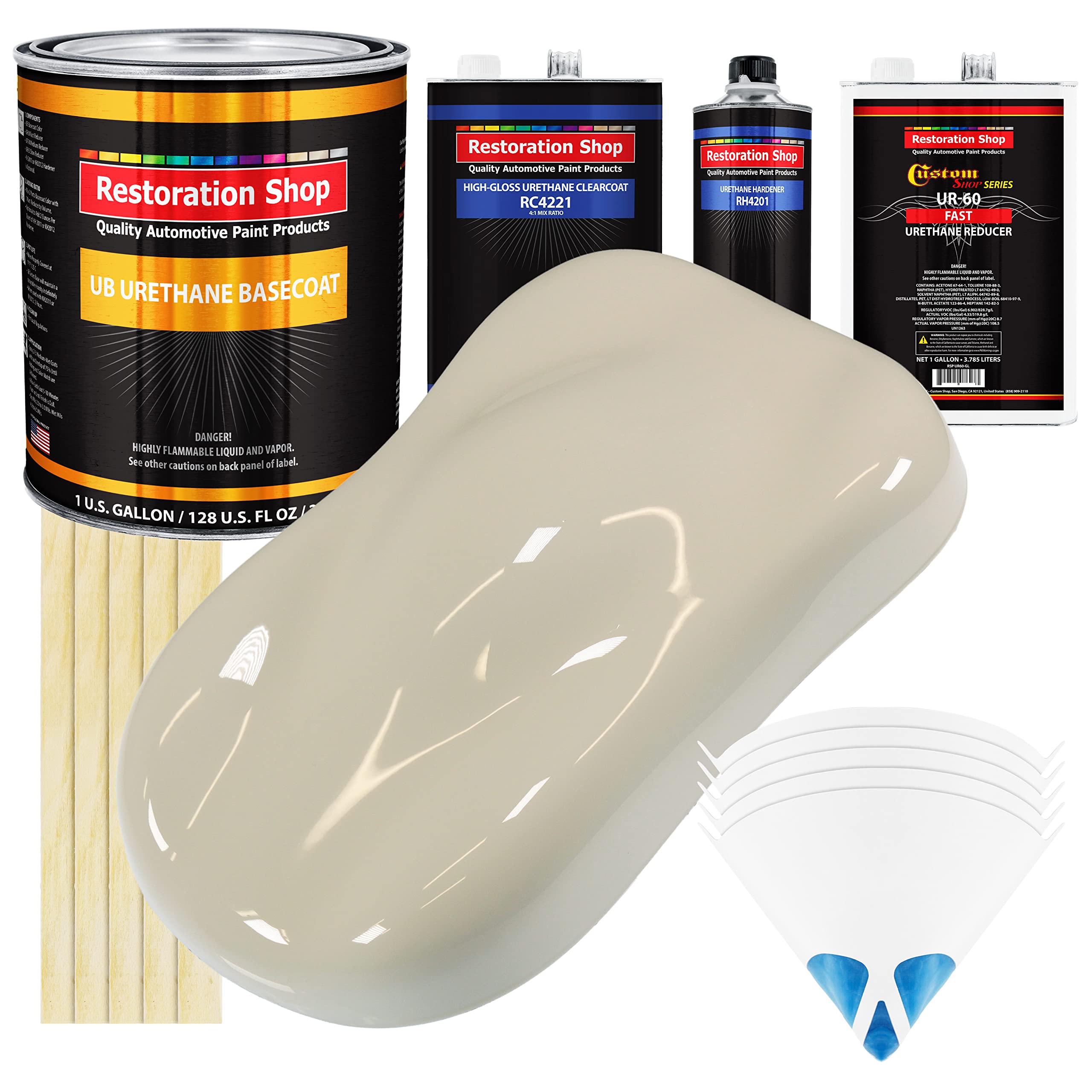 Restoration Shop - Olympic White Urethane Basecoat with Clearcoat Auto Paint - Complete Fast Gallon Paint Kit - Professional High Gloss Automotive, Car, Truck Refinish Coating